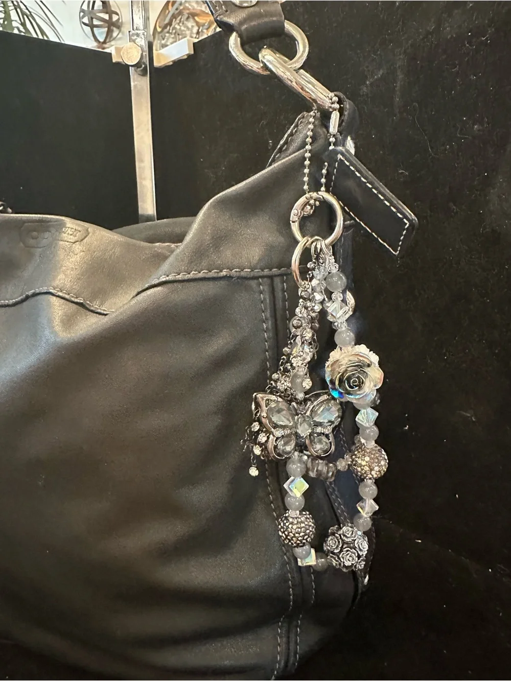 Coach #358 Zoe Leather Hobo Shoulder Bag with Charm Accent